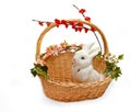 Cute little rabbit in basket Royalty Free Stock Photo