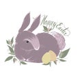 Cute little Easter rabbit with eggs