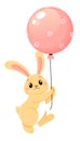 Cute little rabbit flying with pink balloon Royalty Free Stock Photo