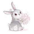 Cute little rabbit holding bouquet of flowers Royalty Free Stock Photo