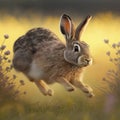 A Close-up of a Rabbit Hopping Through a Meadow