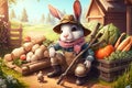 cute little rabbit peasant dressed in overalls, Generative AI