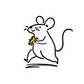 Cute little rat with cheese, hand-drawn style vector illustration