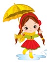 Cute Little Redheaded Girl Holding Umbrella. Autumn Little Girl