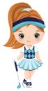Cute Little Redheaded Girl Playing Golf. Vector Little Golfer Royalty Free Stock Photo