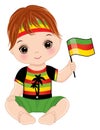 Cute Little Reggae Baby Boy Holding Flag. Vector Reggae Baby Boy