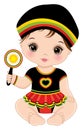 Cute Little Reggae Baby Girl Holding Rattle. Vector Reggae Baby Girl