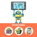 Bitcoin mining. Vector conceptual illustration. Cryptocurrency.