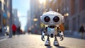 Cute little robot the street toy concept futuristic future modern cartoon design funny