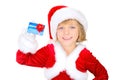 Cute little Santa Claus with credit card Royalty Free Stock Photo