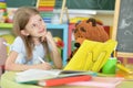 Cute little schoolgirl at home Royalty Free Stock Photo