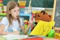 Cute little schoolgirl at home Royalty Free Stock Photo