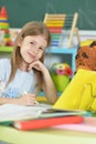 Cute little schoolgirl at home Royalty Free Stock Photo