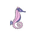 Cute little seahorse. Undersea world. Vector doodle