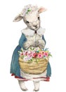 Cute little sheep with basket of flowers Royalty Free Stock Photo