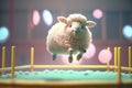 Cute Little Sheep Bouncing on a Trampoline Royalty Free Stock Photo