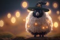 Cute Little Sheep Dressed as a Witch for Halloween in a Fall Field