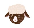 Cute little sheep face. Head portrait of funny domestic lamb in doodle style. Baby animal muzzle. Adorable fluffy snout Royalty Free Stock Photo