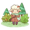 Cute sheep with forest vector illustration