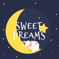 Cute little sheep on the night sky. Sweet dreams. vector illustration Royalty Free Stock Photo