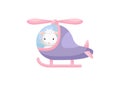 Cute little sheep pilot in violet helicopter. Cartoon character for childrens book, album, baby shower, greeting card, party Royalty Free Stock Photo