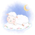 Cute little sheep sleeping on the cloud