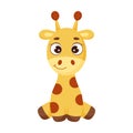 Cute little sitting giraffe. Funny cartoon character for print, greeting cards, baby shower, invitation, wallpapers, home decor. Royalty Free Stock Photo
