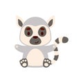 Cute little sitting lemur. Cartoon animal character design for kids t-shirts, nursery decoration, baby shower, greeting cards,