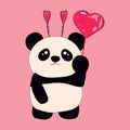 Cute little sitting panda holds Heart shaped lollipop. Royalty Free Stock Photo