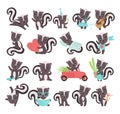 Cute Little Skunks as Adorable Baby Animal Cartoon Character Big Vector Set