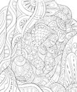 Adult coloring book,page a cute little sleep dog on the abstract background for relaxing.Zen art style illustration.