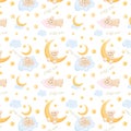 Cute little sleeping teddy bear on transparent background,seamless pattern, vector illustration, kids fashion, baby Royalty Free Stock Photo