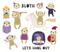 Cute little sloth illustrations set