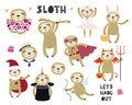 Cute little sloth illustrations set Royalty Free Stock Photo