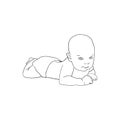 A cute little smiling baby lying. Closeup newborn baby in diapers. hand-drawn