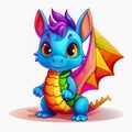 Cute little smiling dragon in rainbow colors of LGBT flag on white background. Concept tolerance. Cartoon style.