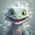Cute little smily dragon. Cartoon funny baby dragon. Happy fantasy characters head. Young mythical reptile monster