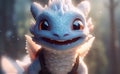 Cute little smily dragon face. Cartoon funny baby dragon with wings. Happy fantasy characters head. Young mythical