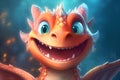 Cute little smily dragon face. Cartoon funny baby dragon with wings. Happy fantasy characters head. Young mythical