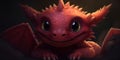 Cute little smily dragon face. Cartoon funny baby dragon with wings, horns and big eyes. Happy fantasy characters head