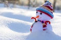 Cute little snowman in hat and scarf