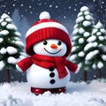 cute little snowman on snow