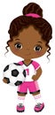 Cute Little Soccer African American Girl Holding Ball. Vector Black Girl with Soccer Ball Royalty Free Stock Photo