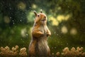 Cute little squirrel dancing in the rain