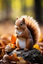 a cute little squirrel sitting on a rock in the fall Royalty Free Stock Photo