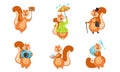 Cute Little Squirrels Set, Funny Animals Cartoon Character Different Activities Vector Illustration Royalty Free Stock Photo