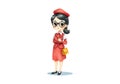 Cute little stewardess watercolor vector illustration. Royalty Free Stock Photo