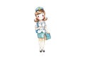 Cute little stewardess watercolor vector illustration. Royalty Free Stock Photo
