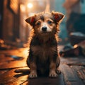 cute little street dog on street generative AI