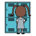 Cute little student girl in lockers